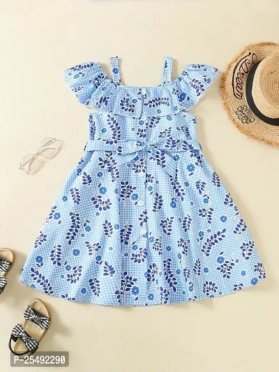 Fabulous Blue Acrylic Printed Fit And Flare Dress For Girls-thumb2