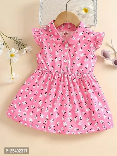 Fabulous Pink Silk Blend Printed Fit And Flare Dress For Girls