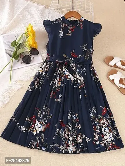 Fabulous Black Polyester Printed Fit And Flare Dress For Girls
