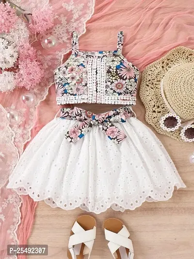 Fabulous White Chiffon Printed Fit And Flare Dress For Girls