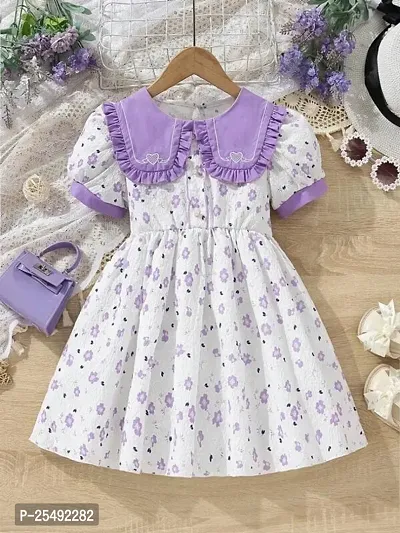 Fabulous White Polyester Printed Fit And Flare Dress For Girls-thumb0