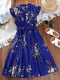 Fabulous Blue Polyester Printed Fit And Flare Dress For Girls-thumb1