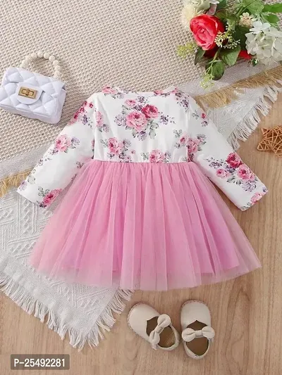 Fabulous Pink Synthetic Printed Fit And Flare Dress For Girls-thumb2