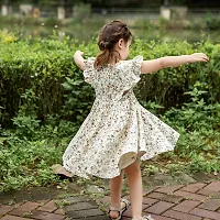 Fabulous White Cotton Blend Printed Fit And Flare Dress For Girls-thumb1