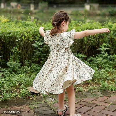 Fabulous White Cotton Blend Printed Fit And Flare Dress For Girls-thumb2