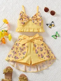 Fabulous Yellow Polyester Printed Fit And Flare Dress For Girls-thumb1