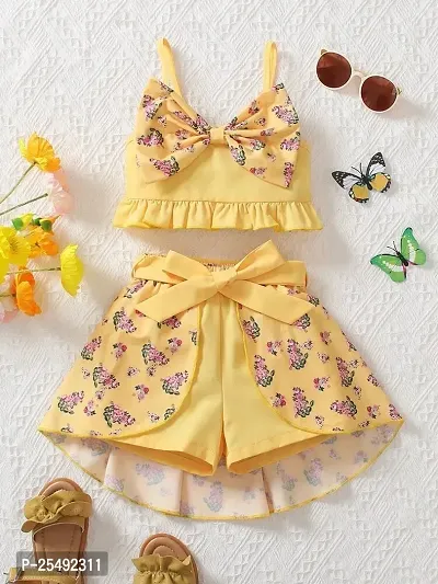 Fabulous Yellow Polyester Printed Fit And Flare Dress For Girls-thumb2