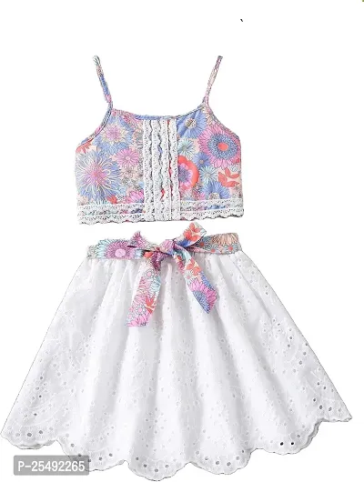 Fabulous White Chiffon Printed Fit And Flare Dress For Girls-thumb0