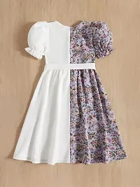 Fabulous White Synthetic Printed Fit And Flare Dress For Girls-thumb1