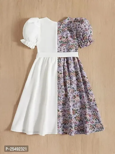 Fabulous White Synthetic Printed Fit And Flare Dress For Girls-thumb2