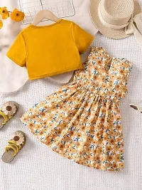 Fabulous Yellow Polyester Printed Fit And Flare Dress For Girls-thumb1