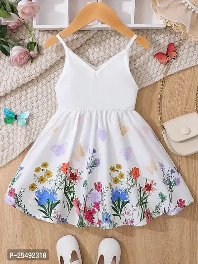Fabulous White Cotton Blend Printed Fit And Flare Dress For Girls-thumb0