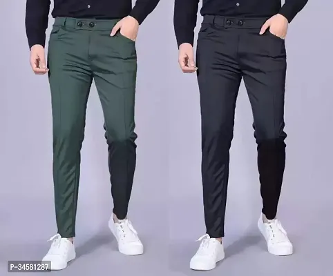 Latest Cotton Spandex Regular Fit Formal Trouser for Men (Pack of 2)-thumb0