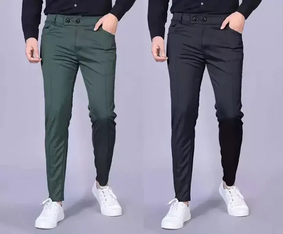 Stylish Lycra Solid Trouser For Men Pack Of 2