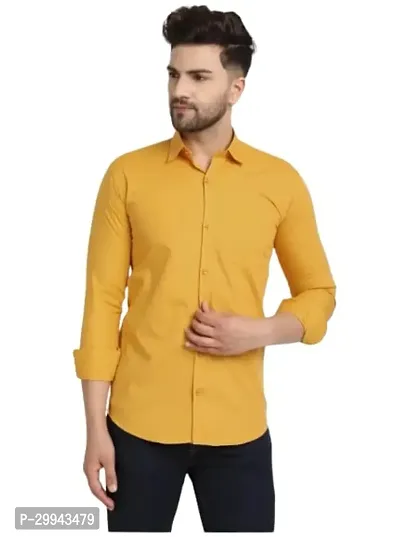 Reliable Yellow Cotton Blend Solid Long Sleeves Casual Shirt For Men