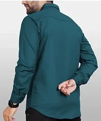 Reliable Teal Cotton Blend Solid Long Sleeves Casual Shirt For Men-thumb1