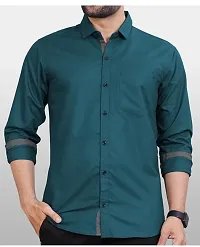 Reliable Teal Cotton Blend Solid Long Sleeves Casual Shirt For Men-thumb2