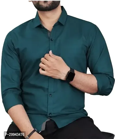 Reliable Teal Cotton Blend Solid Long Sleeves Casual Shirt For Men