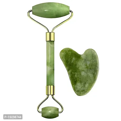 BUYVIV Natural Jade Stone Facial Roller Manual Massage with Gua Sha Tool for Face Eye Neck Foot Massage For Men and Women-thumb0