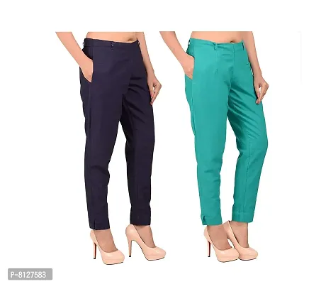 Ruhfab Women Regular Fit Trousers/Pants Slim Fit Straight Casual Trouser Pants for Girls/Ladies/Women (Saver Pack of 2)