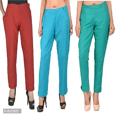 Ruhfab Slim Fit Cotton Flex Trouser Pants for Women (Pack of 3)