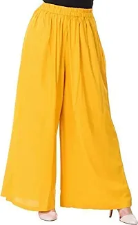 Ruhfab Silky Rayon Women Stretchable Plazo Pant Indian Ethnic Plain Casual Wear Plazo Pant for Women's and Girls (Save Pack of 2, Yellow_Yellow)-thumb1