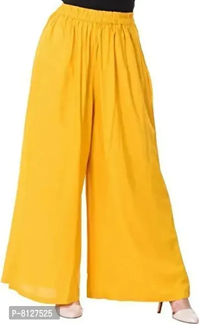 Ruhfab Silky Rayon Women Stretchable Plazo Pant Indian Ethnic Plain Casual Wear Plazo Pant for Women's and Girls (Save Pack of 2, Yellow_Yellow)-thumb2