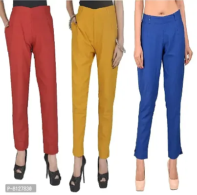 Ruhfab Slim Fit Cotton Flex Trouser Pants for Women's (Pack of 3)