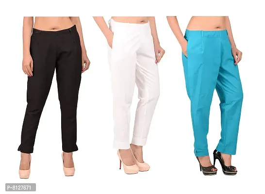 Ruhfab Women Regular Fit Trousers/Pants Slim Fit Straight Casual Trouser Pants for Girls/Ladies/Women (Combo Saver Pack of 3)