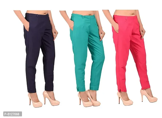 Ruhfab Women Regular Fit Trousers/Pants Slim Fit Straight Casual Trouser Pants for Girls/Ladies/Women (Combo Saver Pack of 3)