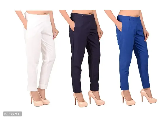 Ruhfab Women Regular Fit Trousers/Pants Slim Fit Straight Casual Trouser Pants for Girls/Ladies/Women (Combo Saver Pack of 3)