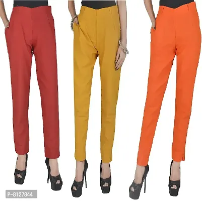 Ruhfab Slim Fit Cotton Flex Trouser Pants for Women's (Pack of 3)