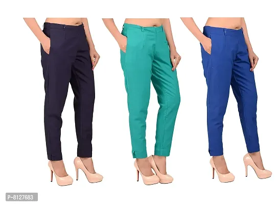 Ruhfab Women Regular Fit Trousers/Pants Slim Fit Straight Casual Trouser Pants for Girls/Ladies/Women (Combo Saver Pack of 3)