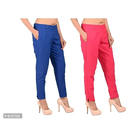 Ruhfab Women Regular Fit Trousers/Pants Slim Fit Straight Casual Trouser Pants for Girls/Ladies/Women (Saver Pack of 2)