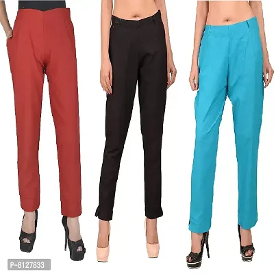 Ruhfab Slim Fit Cotton Flex Women Trouser Pants (Pack of 3)