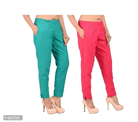 Ruhfab Women Regular Fit Trousers/Pants Slim Fit Straight Casual Trouser Pants for Girls/Ladies/Women (Saver Pack of 2)