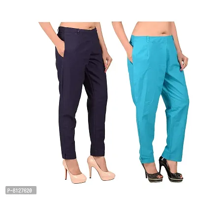 Ruhfab Women Regular Fit Trousers/Pants Slim Fit Straight Casual Trouser Pants for Girls/Ladies/Women (Saver Pack of 2)
