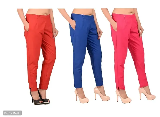 Ruhfab Women Regular Fit Casual Trouser/Pants/Trouser (Combo Saver Pack of 3/RED_Royal-Blue_Pink)