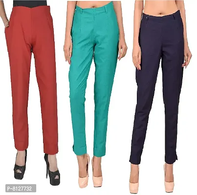 Ruhfab Slim Fit Cotton Flex Trouser Pants for Women (Pack of 3)-thumb0