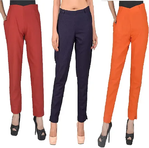 Ruhfab Slim Fit Cotton Flex Women Trouser Pants (Pack of 3)