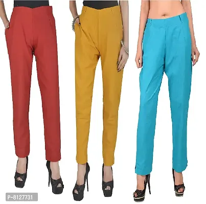 Ruhfab Slim Fit Cotton Flex Trouser Pants for Women's (Pack of 3)-thumb0