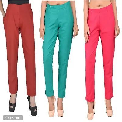 Ruhfab Slim Fit Cotton Flex Trouser Pants for Women (Pack of 3)