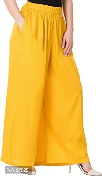 Ruhfab Silky Rayon Women Stretchable Plazo Pant Indian Ethnic Plain Casual Wear Plazo Pant for Women's and Girls (Save Pack of 2, Yellow_Yellow)-thumb3