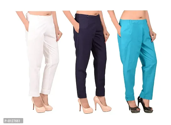 Ruhfab Women Regular Fit Trousers/Pants Slim Fit Straight Casual Trouser Pants for Girls/Ladies/Women (Combo Saver Pack of 3)