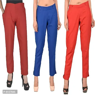 Ruhfab Slim Fit Cotton Flex Women Trouser Pants (Pack of 3)-thumb0