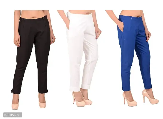 Buy Ruhfab Women Regular Fit Casual Trouser/Pants/Trouser (Combo Saver Pack  of 3/Black-White-Navy-Blue) Online In India At Discounted Prices