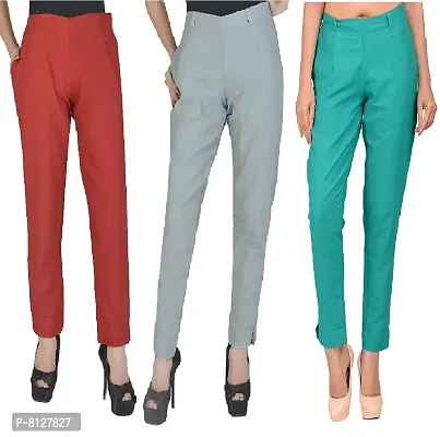 Ruhfab Slim Fit Cotton Flex Trouser Pants for Women's (Pack of 3)