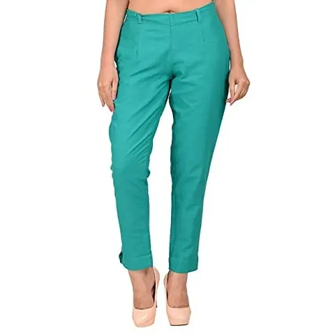 Ruhfab Women's Regular Fit Trousers/Pants Slim Fit Straight/Casual Trouser/Pants for Girls/Ladies/Women (C-Green)