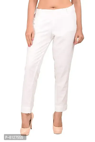 White Cotton Casual Trousers Trousers   Capris For Women-thumb0