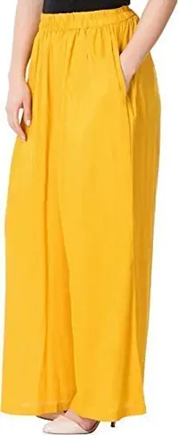 Ruhfab Silky Rayon Women Stretchable Plazo Pant Indian Ethnic Plain Casual Wear Plazo Pant for Women's and Girls (Save Pack of 2, Yellow_Yellow)-thumb3